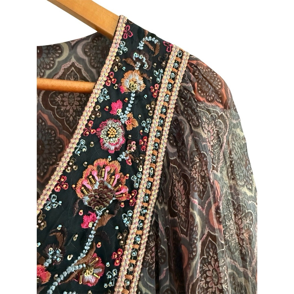 Soft Surroundings Pink and Black Floral Boho Maxi Dress With Beadwork & Sequins - Picture 2 of 9